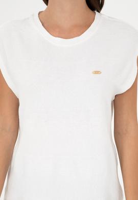 Kadın Ekru Bisiklet Yaka Tişört - 50281947006