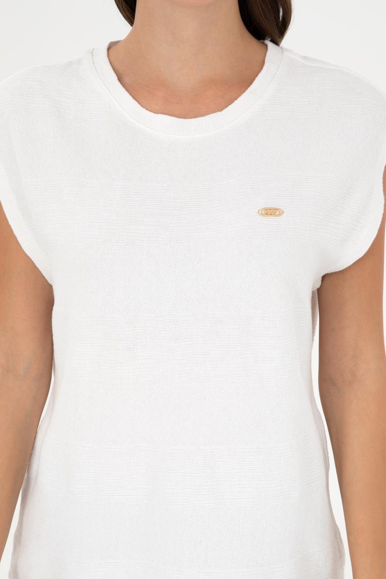 Kadın Ekru Bisiklet Yaka Tişört - 50281947006