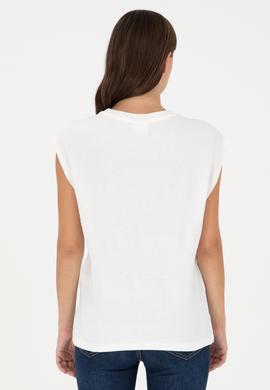 Kadın Ekru Bisiklet Yaka Tişört - 50281947006