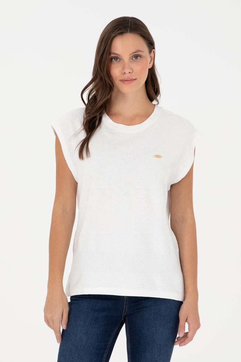 Kadın Ekru Bisiklet Yaka Tişört