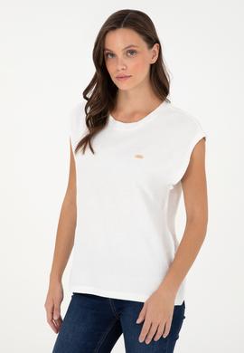 Kadın Ekru Bisiklet Yaka Tişört - 50281947006