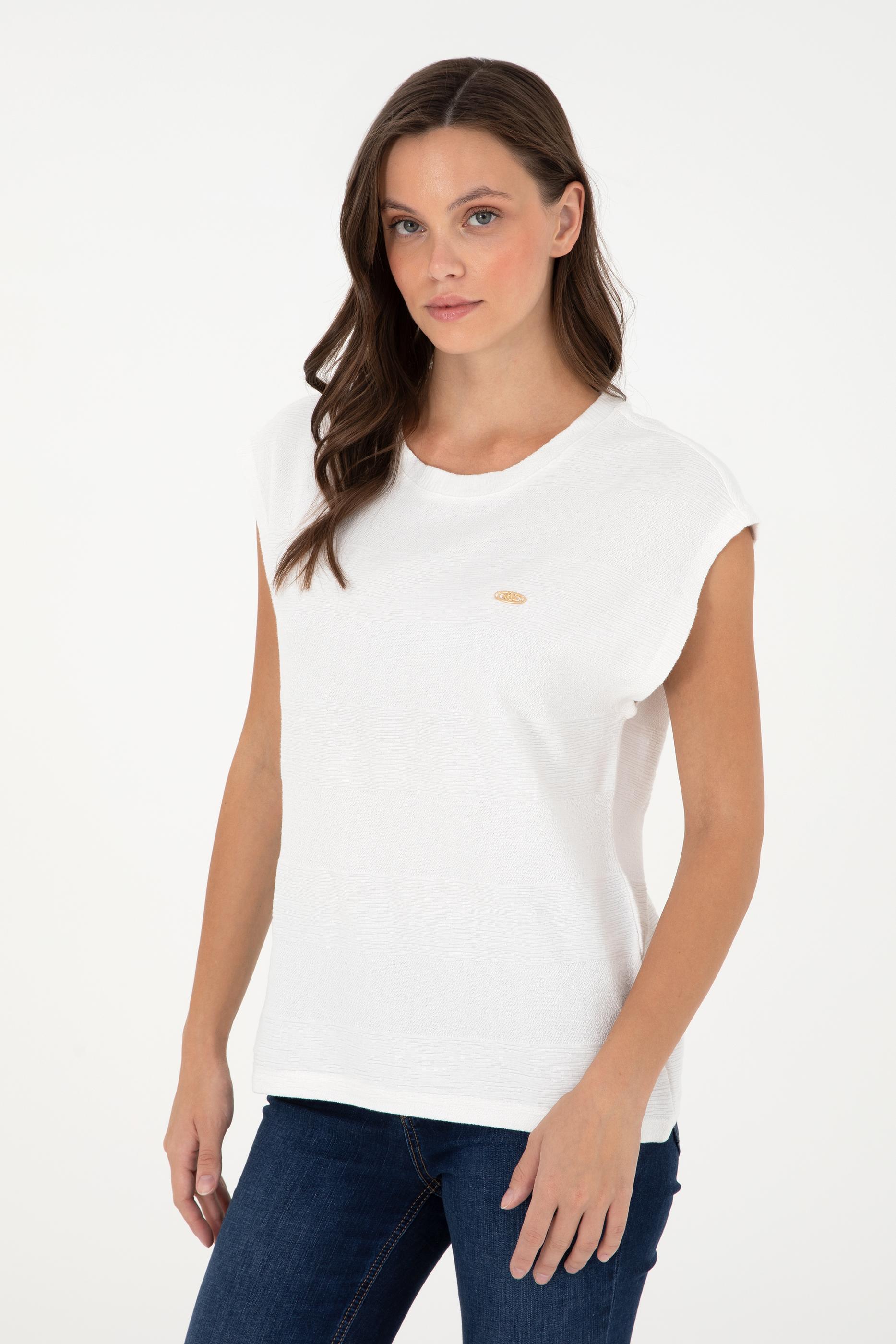 Kadın Ekru Bisiklet Yaka Tişört