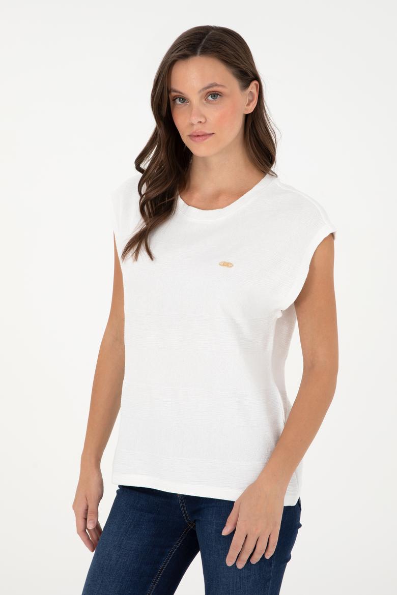 Kadın Ekru Bisiklet Yaka Tişört - 50281947006