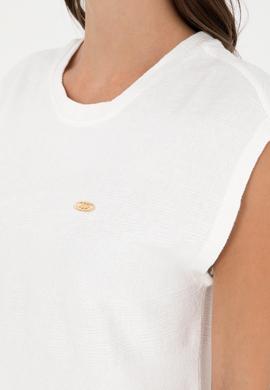 Kadın Ekru Bisiklet Yaka Tişört - 50281947006