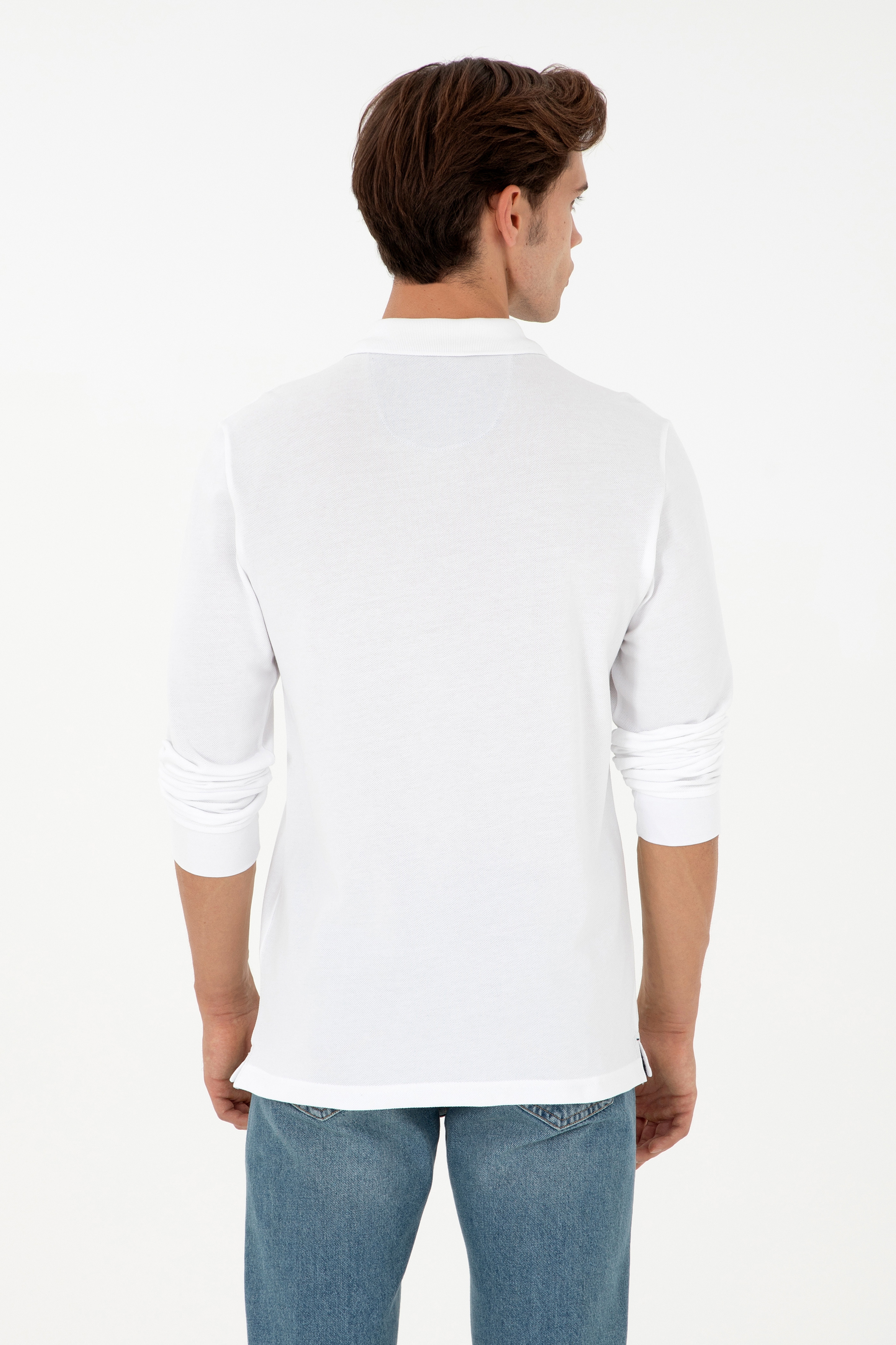 Erkek Beyaz Basic Sweatshirt - Image 5