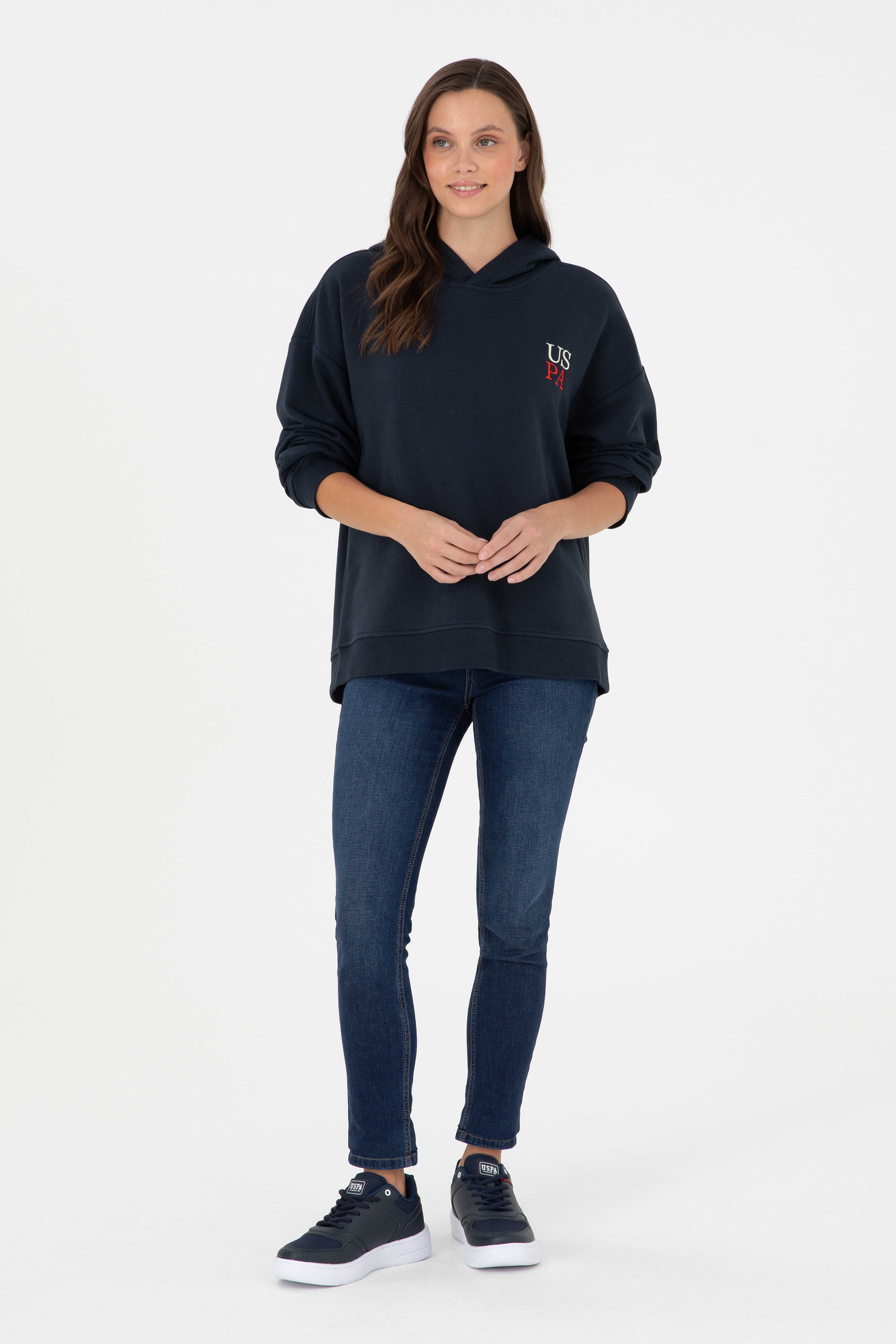 Kadın Lacivert Kapüşonlu Sweatshirt - Image 4