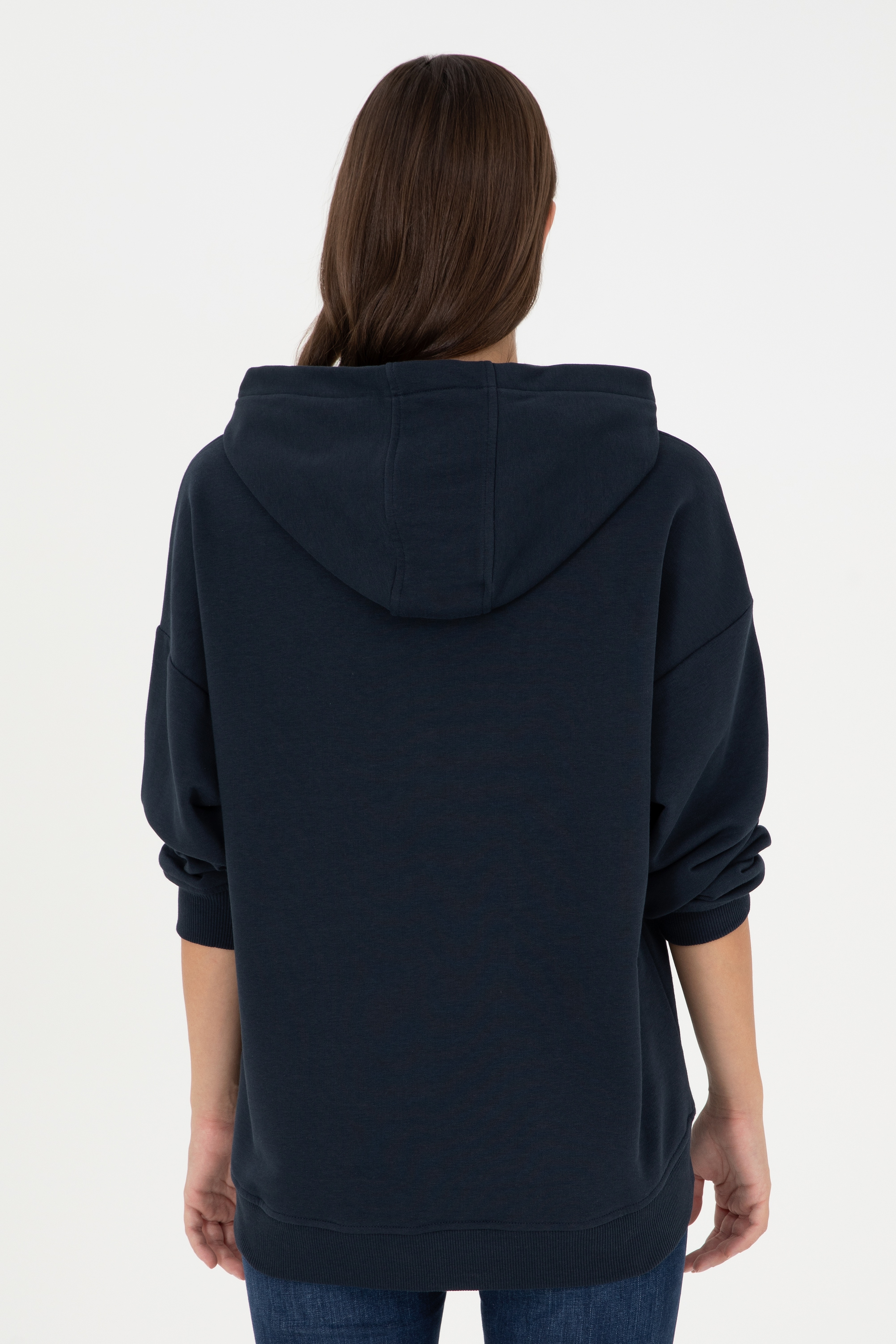 Kadın Lacivert Kapüşonlu Sweatshirt - Image 5