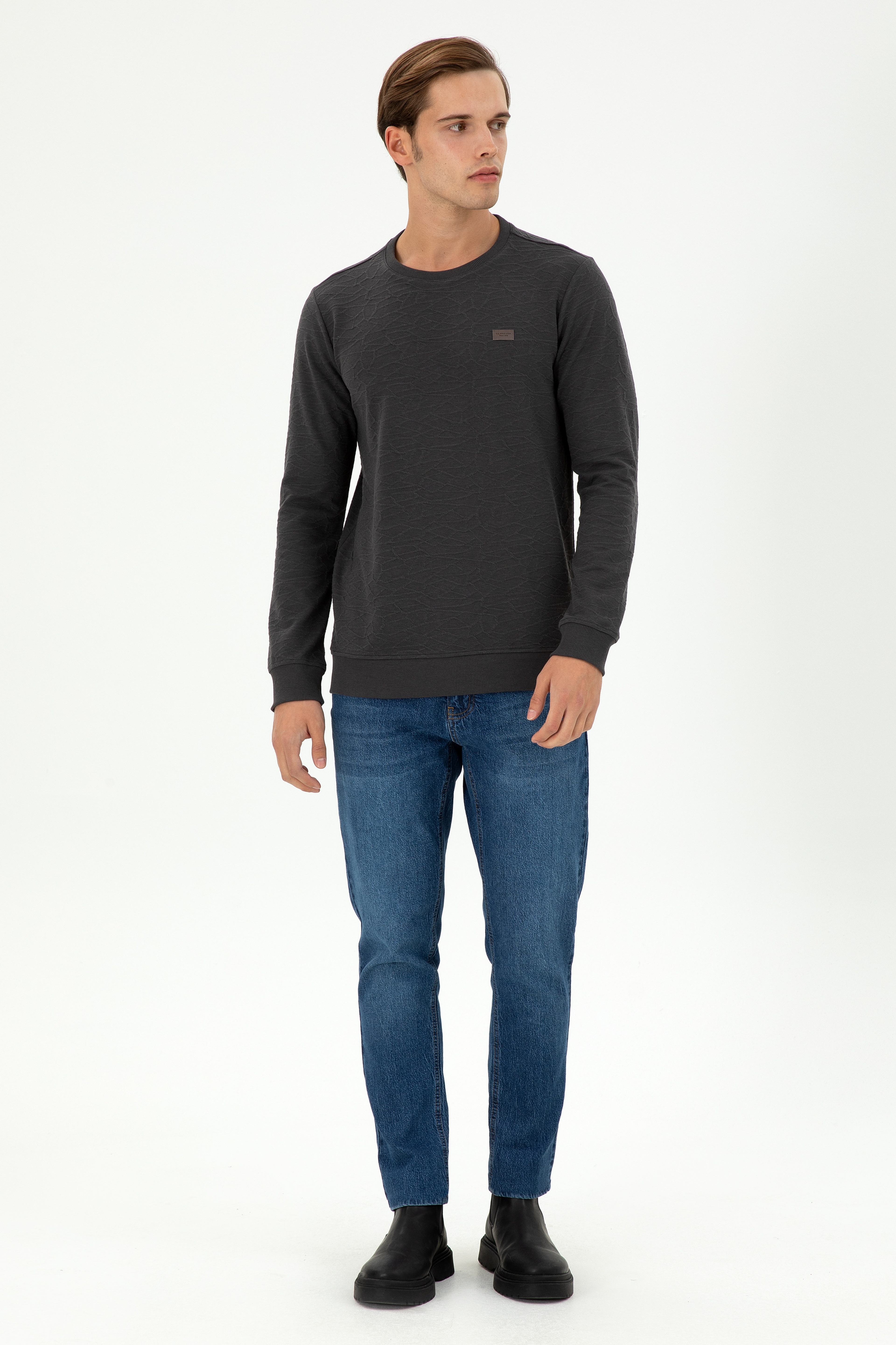 Erkek Regular Fit Bisiklet Yaka Antrasit Sweatshirt - Image 4