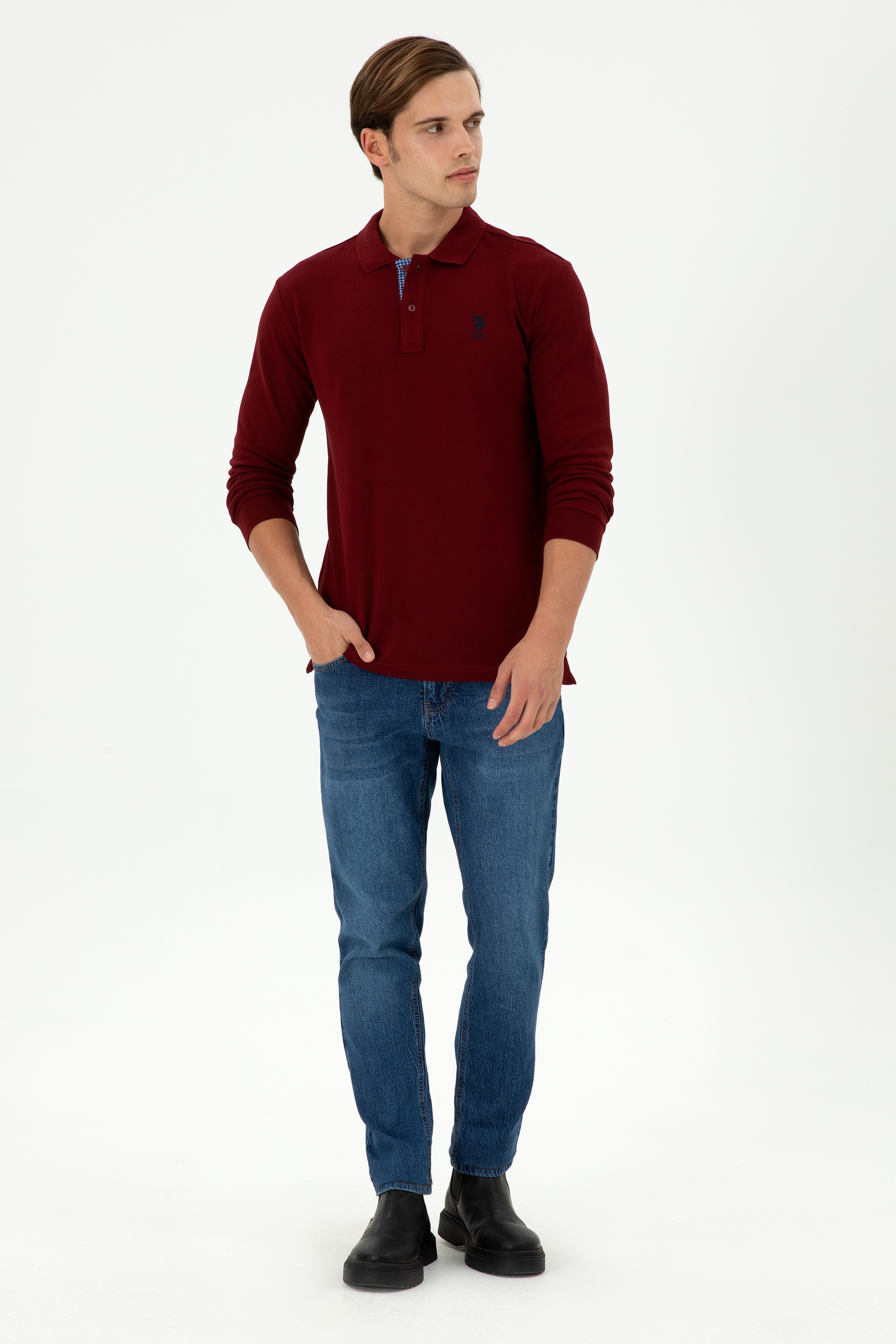 Erkek Bordo Basic Sweatshirt - Image 4
