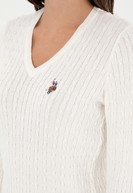 Kadın Ekru Basic V Yaka Kazak - 50288992092