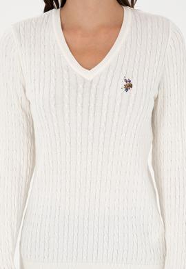 Kadın Ekru Basic V Yaka Kazak - 50288992092