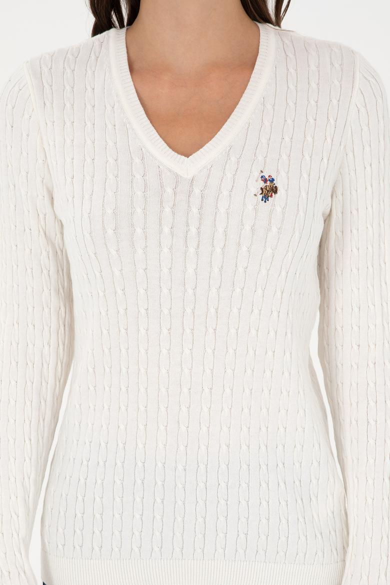 Kadın Ekru Basic V Yaka Kazak - 50288992092