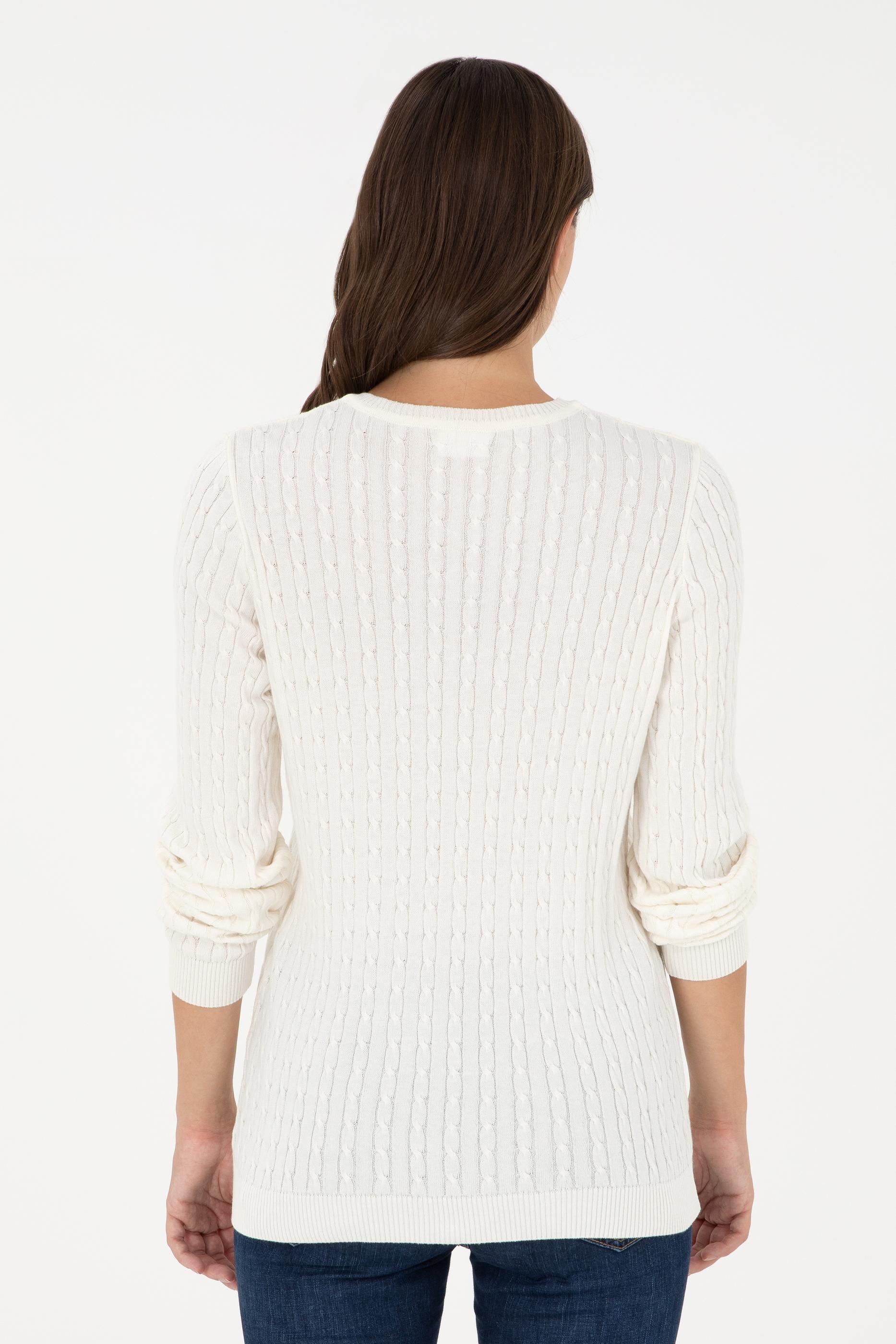 Kadın Ekru Basic V Yaka Kazak