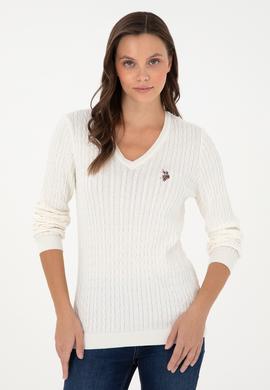 Kadın Ekru Basic V Yaka Kazak - 50288992092