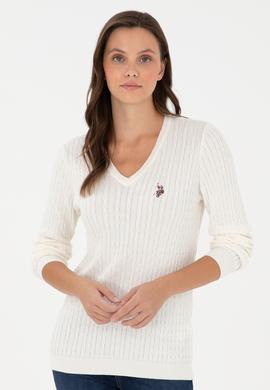 Kadın Ekru Basic V Yaka Kazak - 50288992092