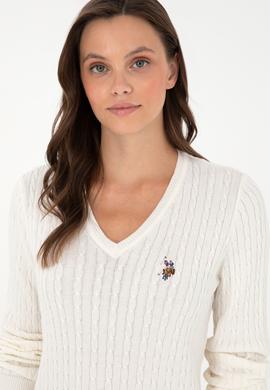 Kadın Ekru Basic V Yaka Kazak - 50288992092