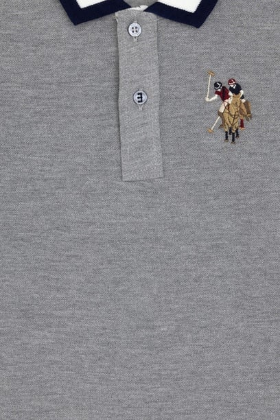 Erkek Çocuk Gri Melanj Basic Polo Yaka Sweatshirt
