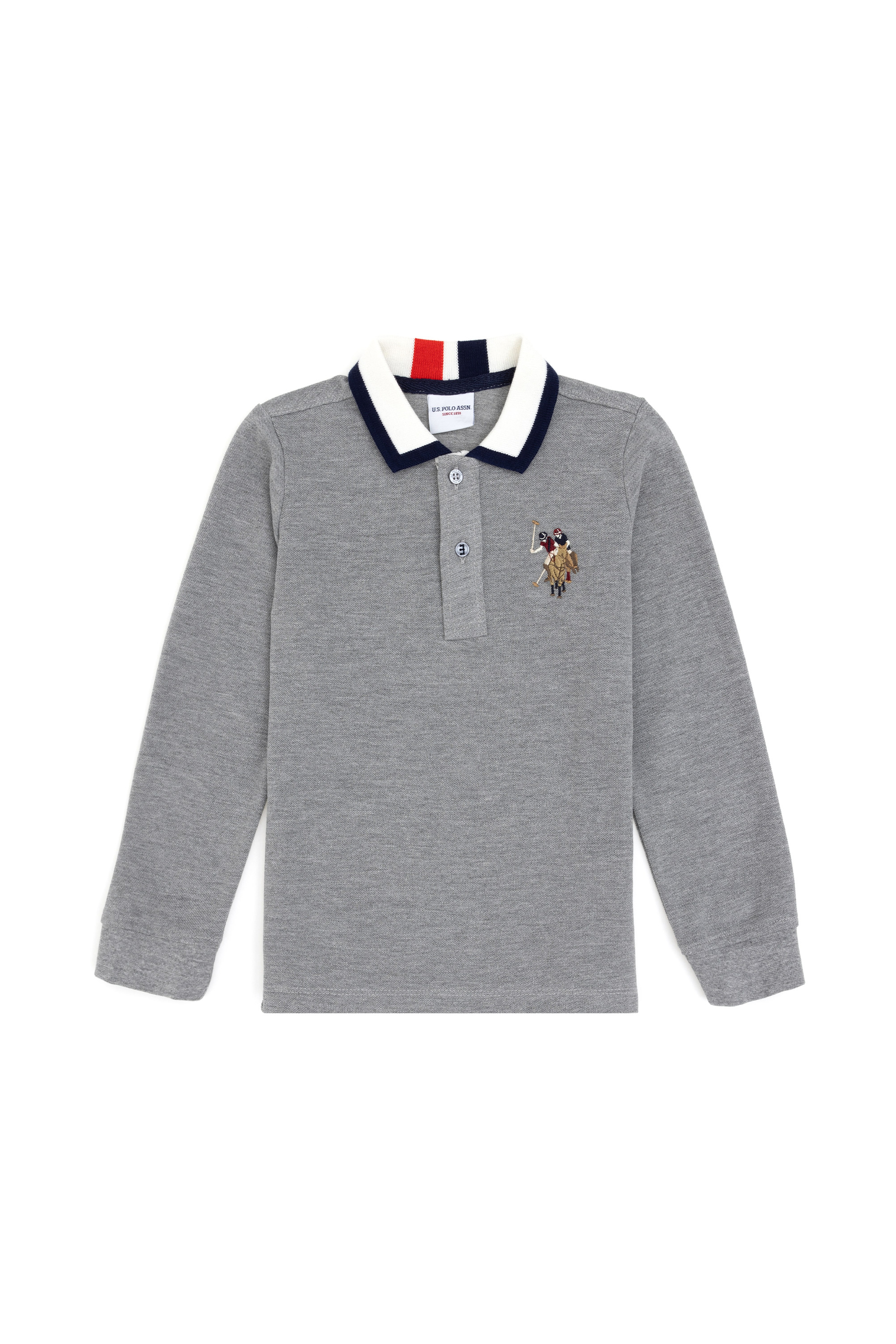 Erkek Çocuk Gri Melanj Basic Polo Yaka Sweatshirt - Image 1