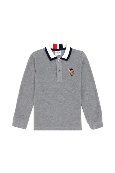 Erkek Çocuk Gri Melanj Basic Polo Yaka Sweatshirt