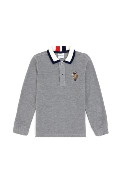 Erkek Çocuk Gri Melanj Basic Polo Yaka Sweatshirt