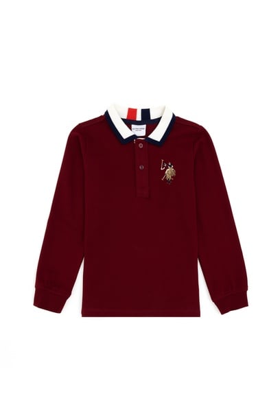 Erkek Çocuk Bordo Basic Polo Yaka Sweatshirt