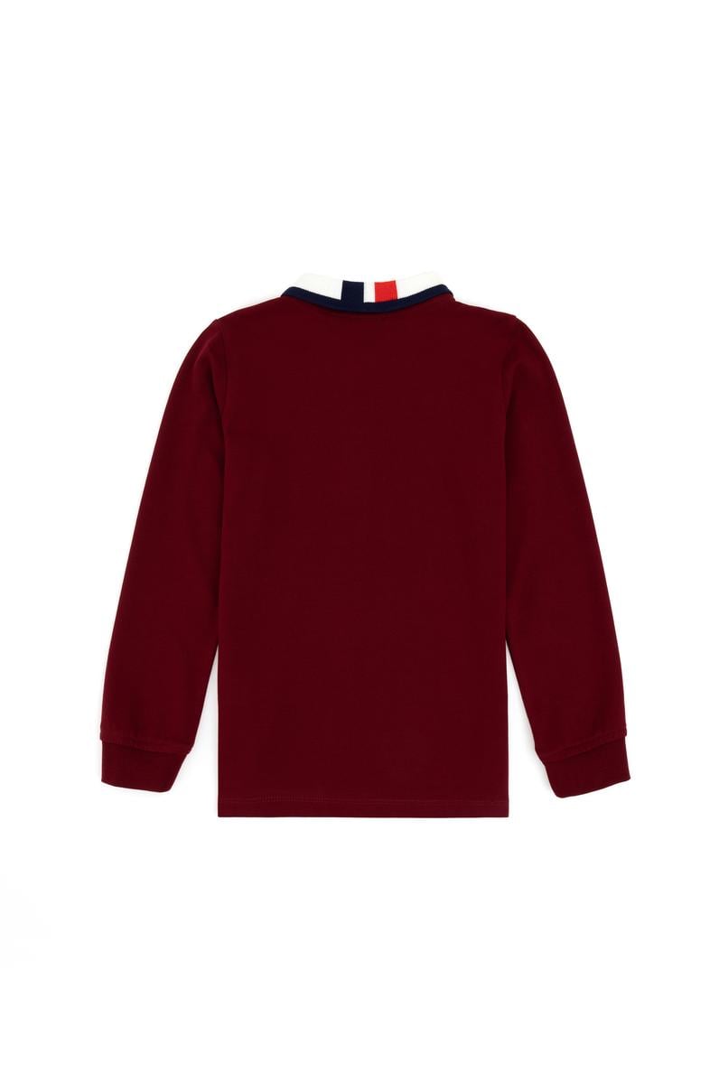 Erkek Çocuk Bordo Basic Polo Yaka Sweatshirt