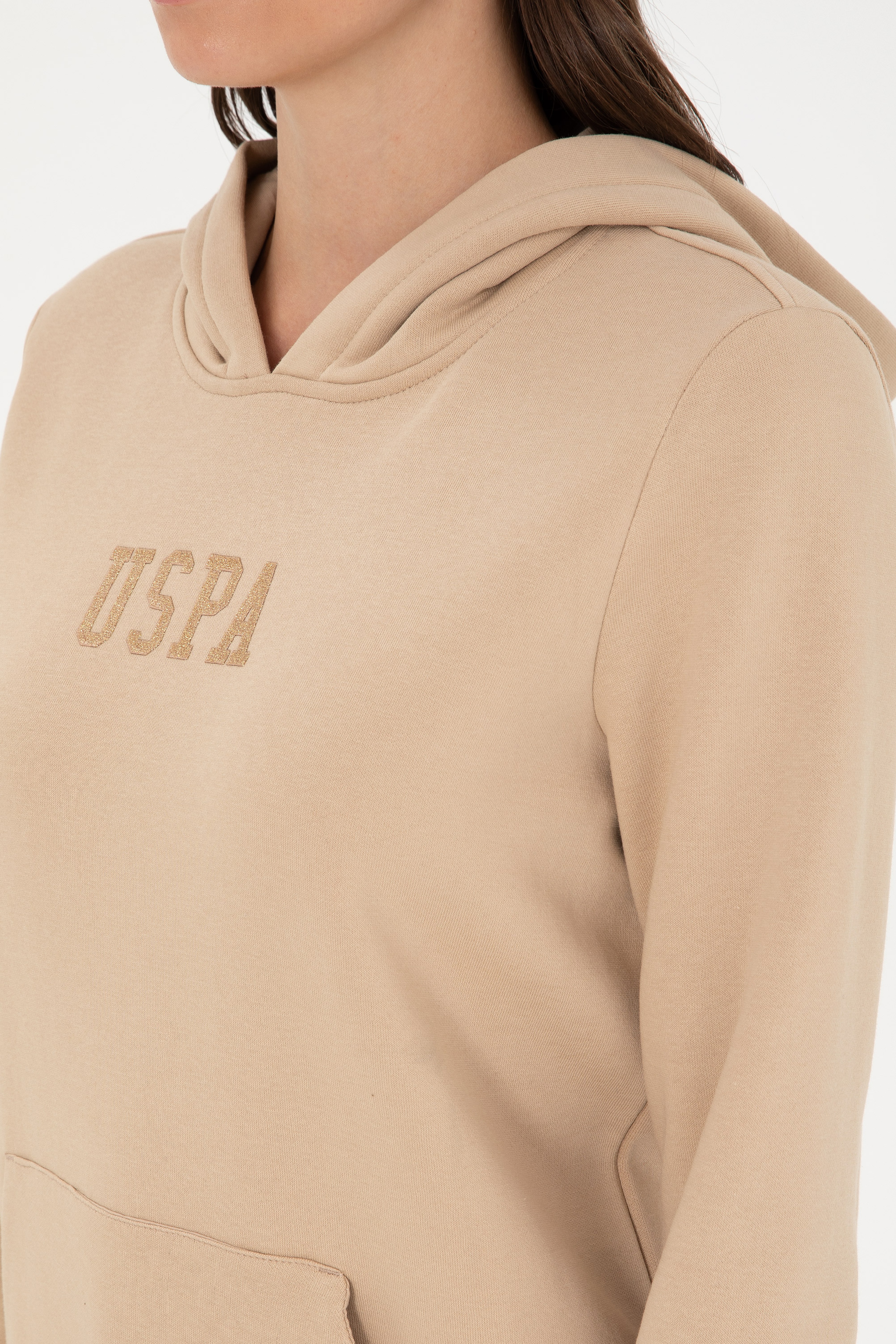 Kadın Kum Basic Kapüşonlu Sweatshirt - Image 7