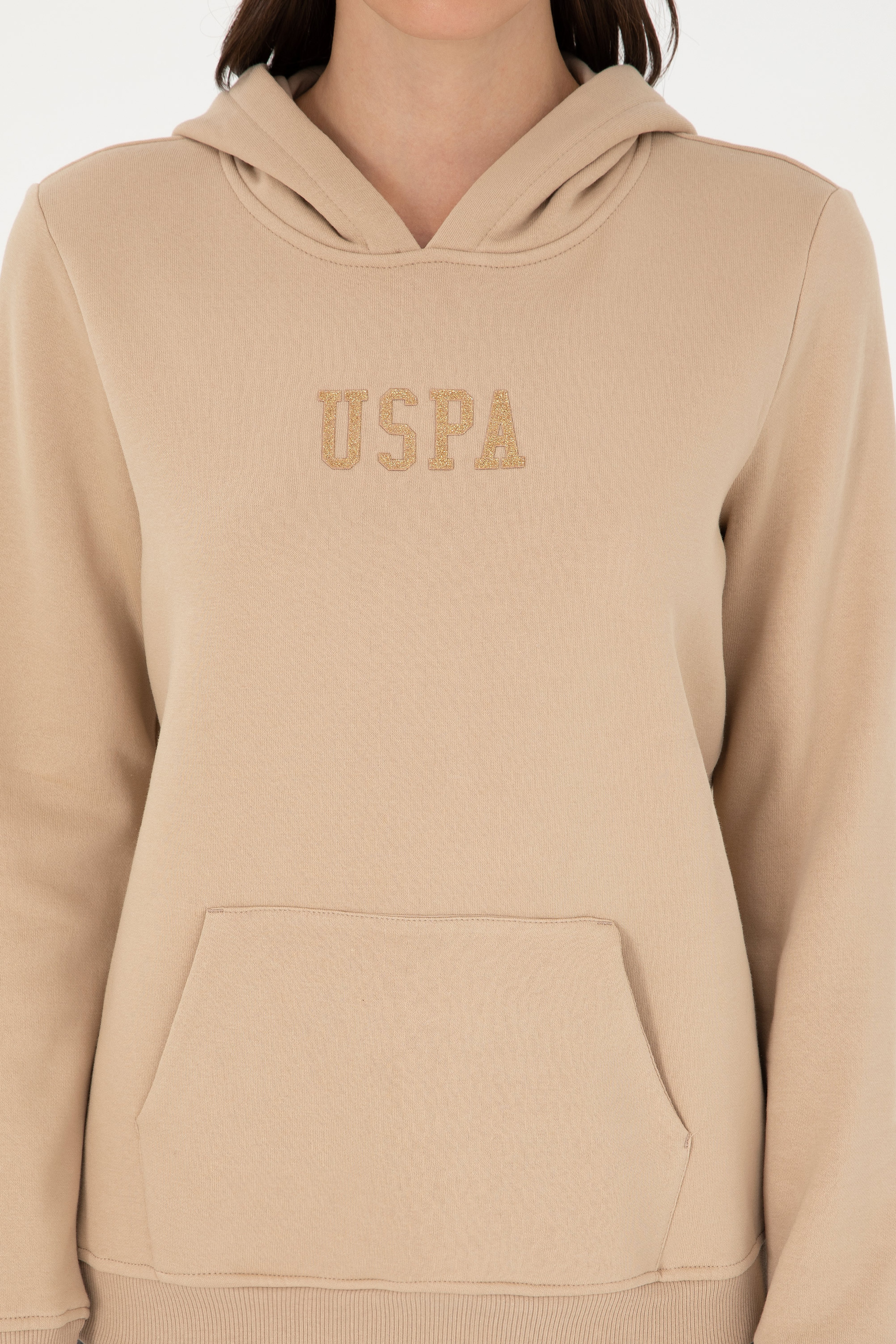 Kadın Kum Basic Kapüşonlu Sweatshirt - Image 6