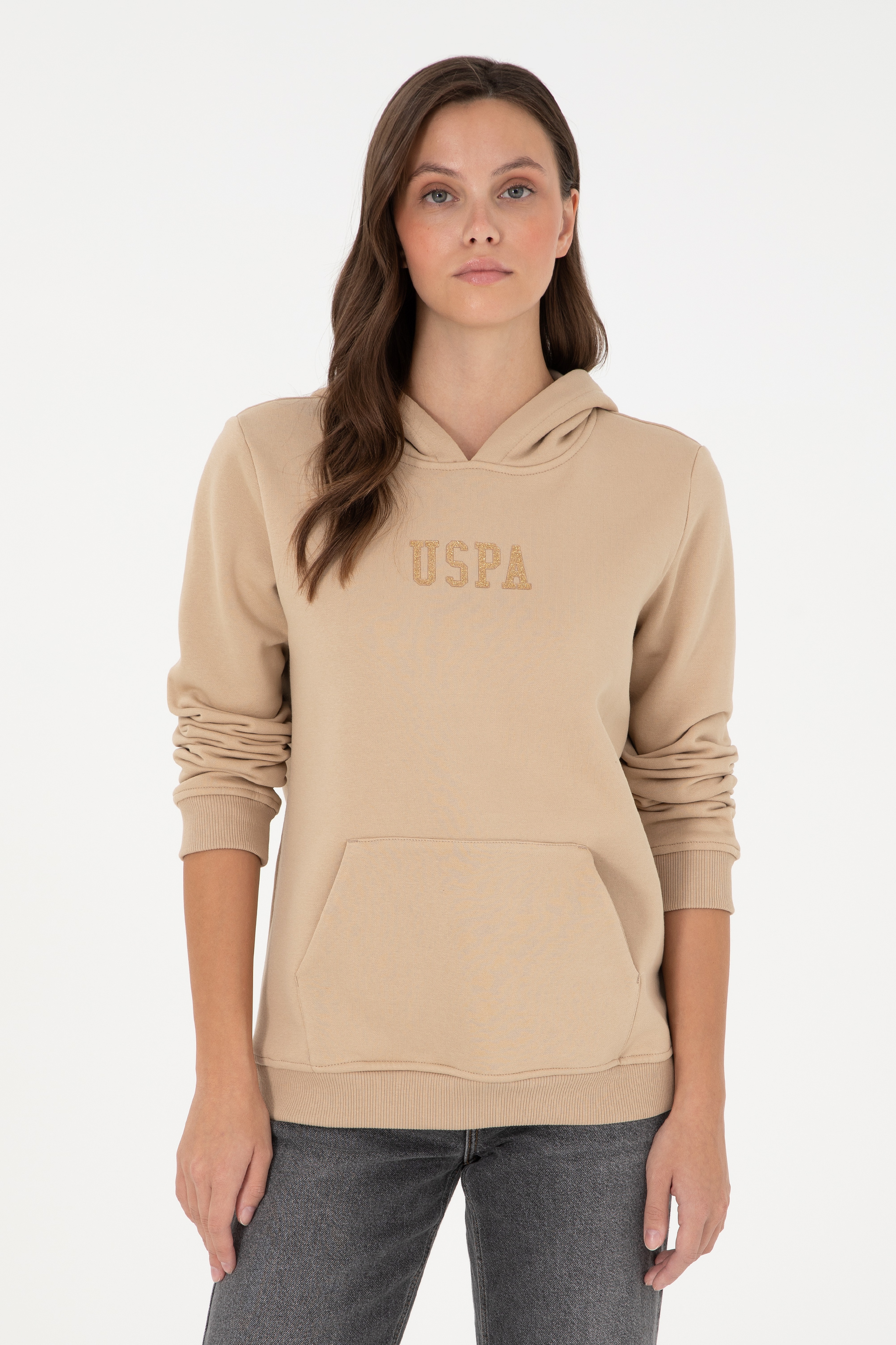 Kadın Kum Basic Kapüşonlu Sweatshirt