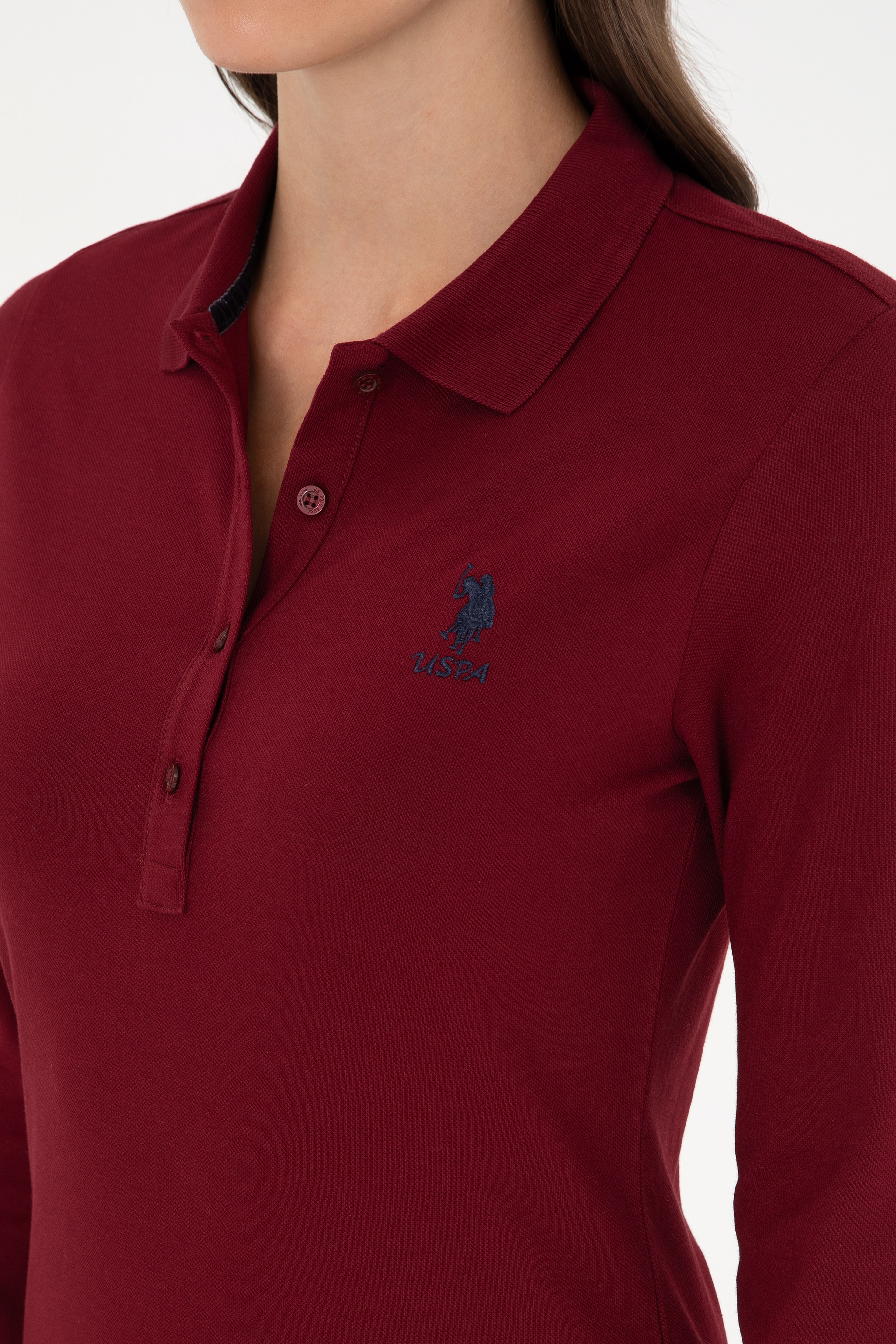 Kadın Bordo Basic Polo Yaka Sweatshirt - Image 7
