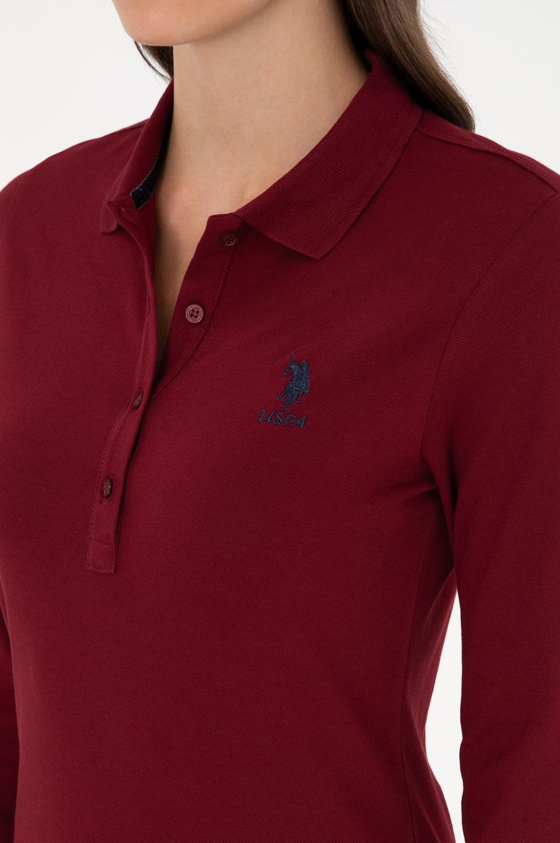 Kadın Bordo Basic Polo Yaka Sweatshirt