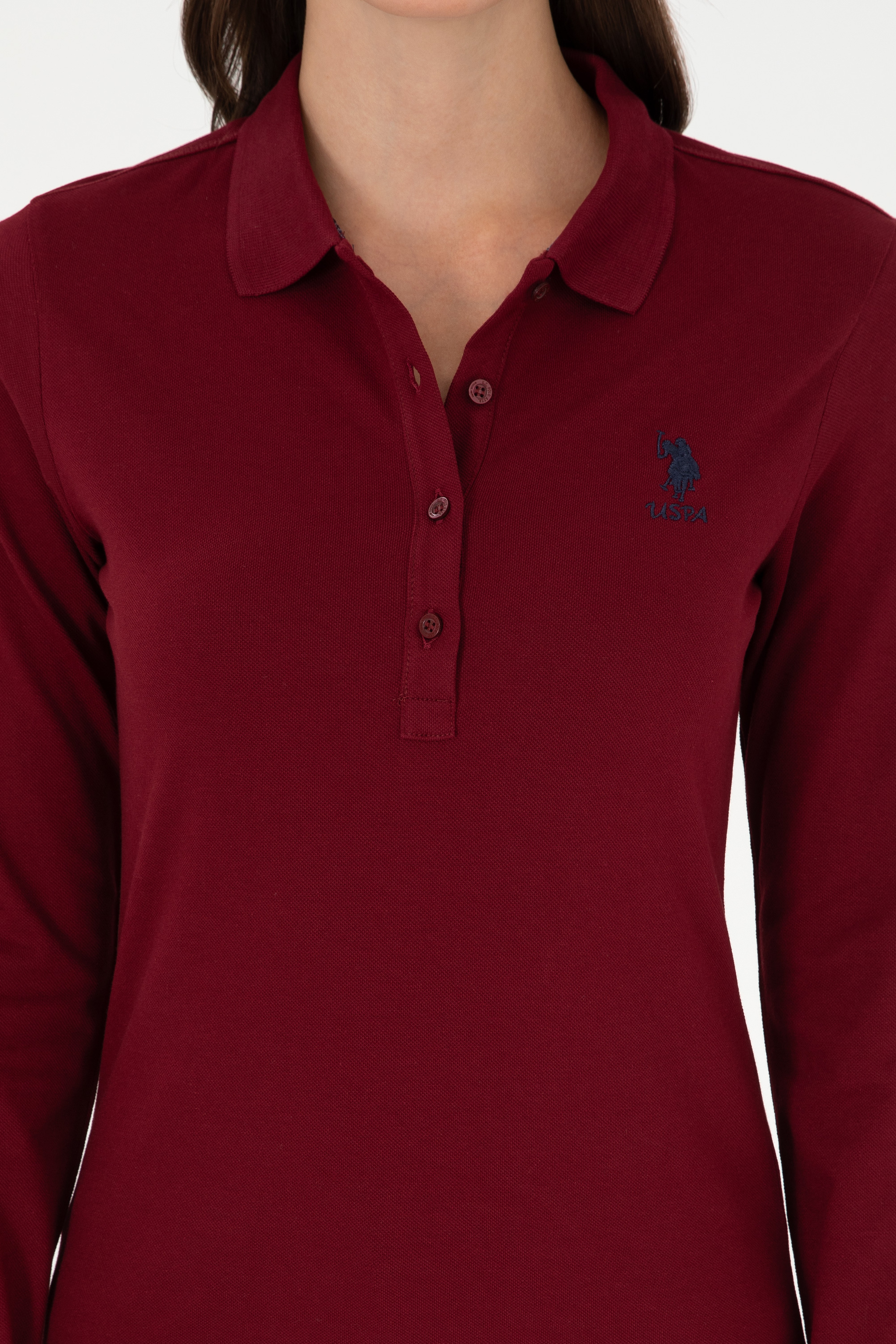 Kadın Bordo Basic Polo Yaka Sweatshirt