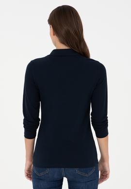 Kadın Lacivert Basic Polo Yaka Sweatshirt - 50289541016