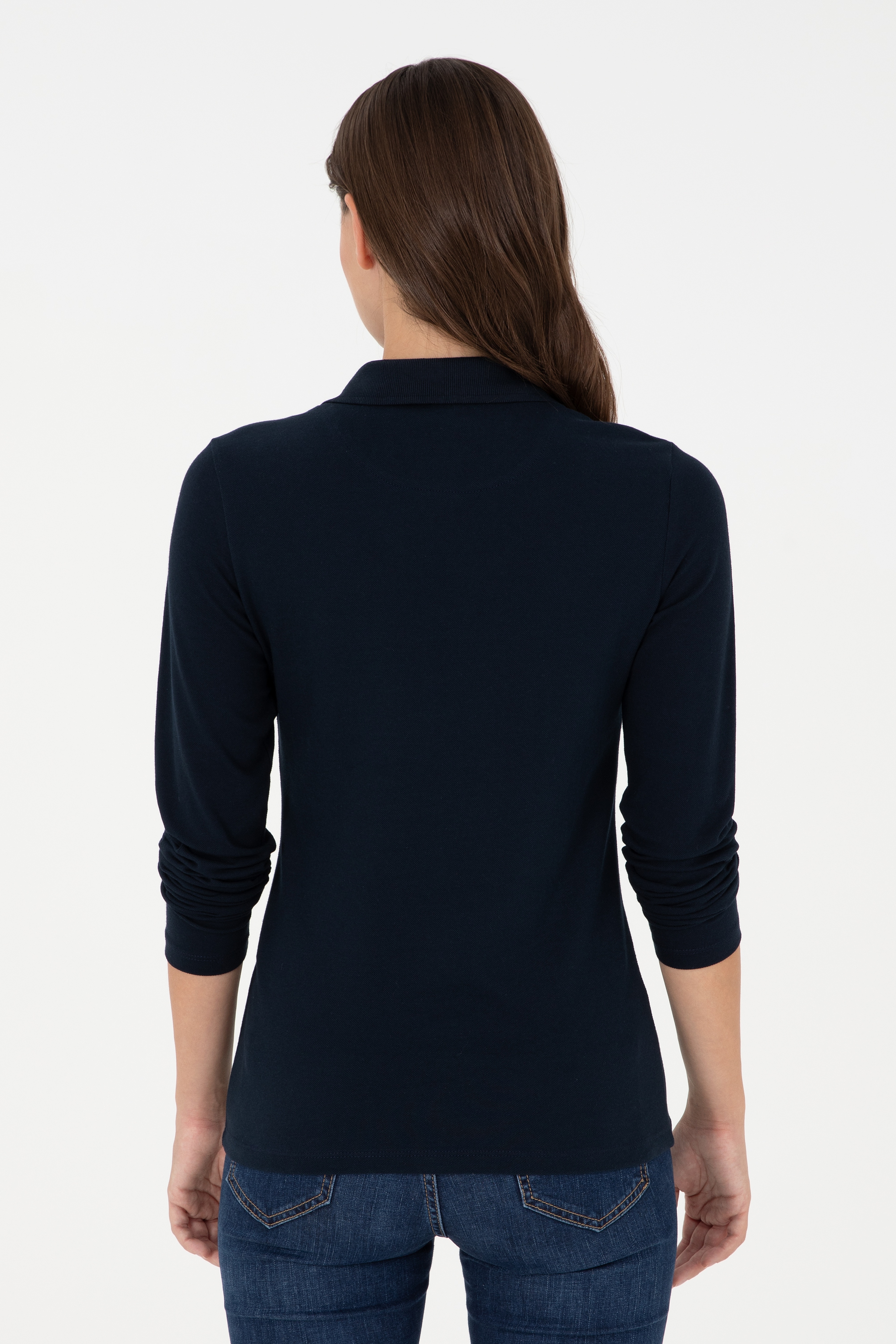 Kadın Lacivert Basic Polo Yaka Sweatshirt - Image 4