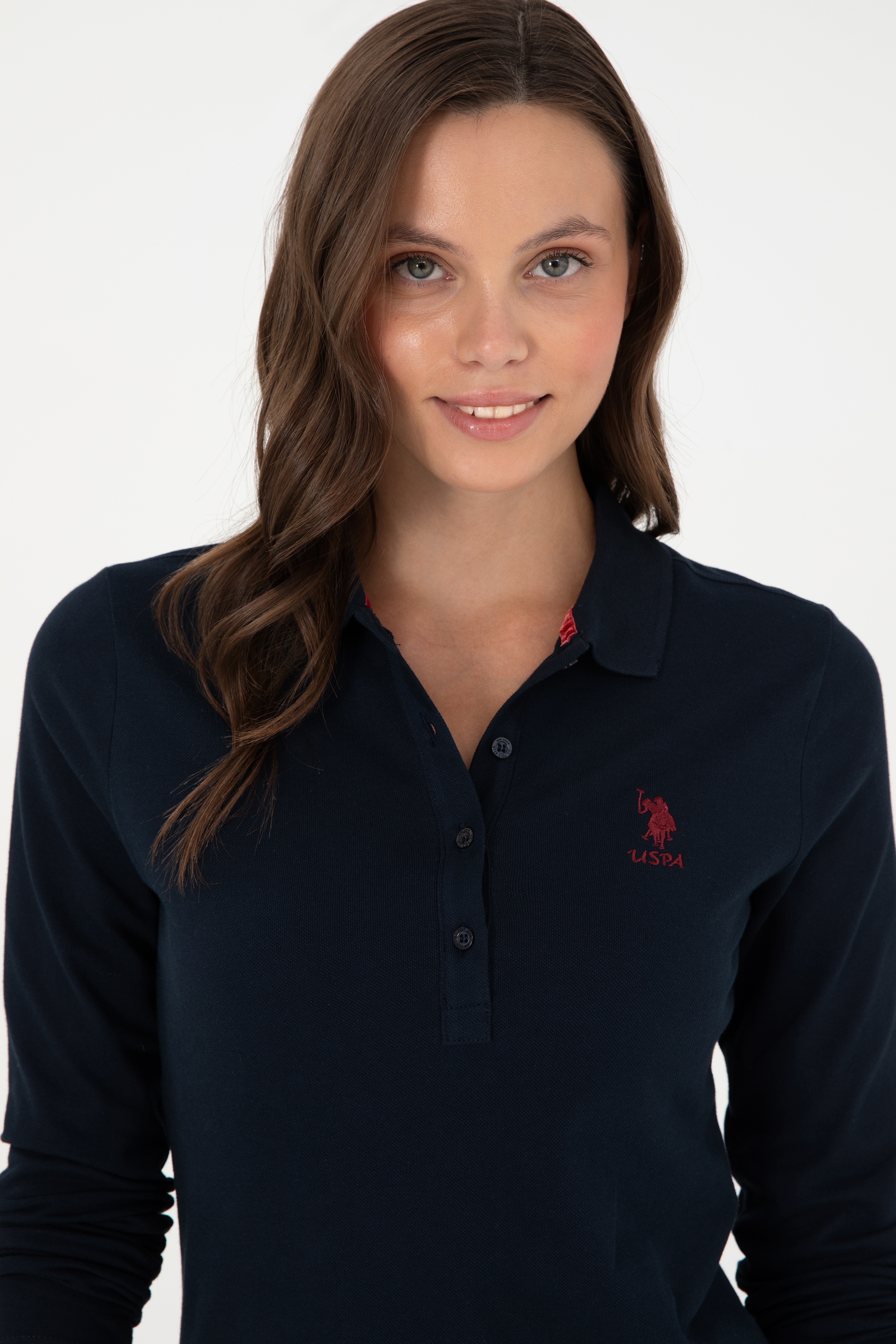 Kadın Lacivert Basic Polo Yaka Sweatshirt - Image 2