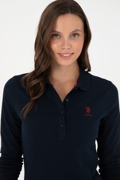 Kadın Lacivert Basic Polo Yaka Sweatshirt