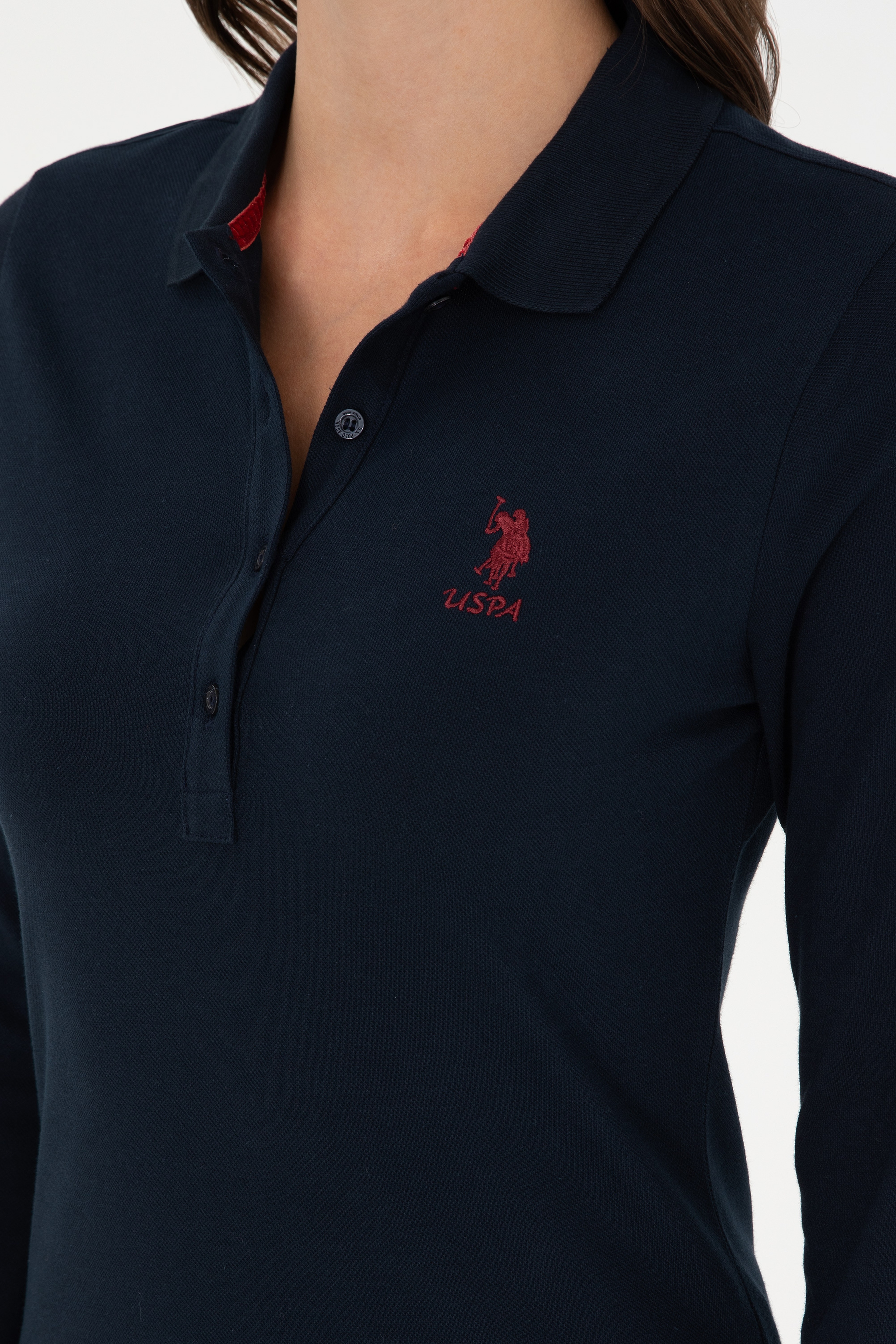 Kadın Lacivert Basic Polo Yaka Sweatshirt - Image 6