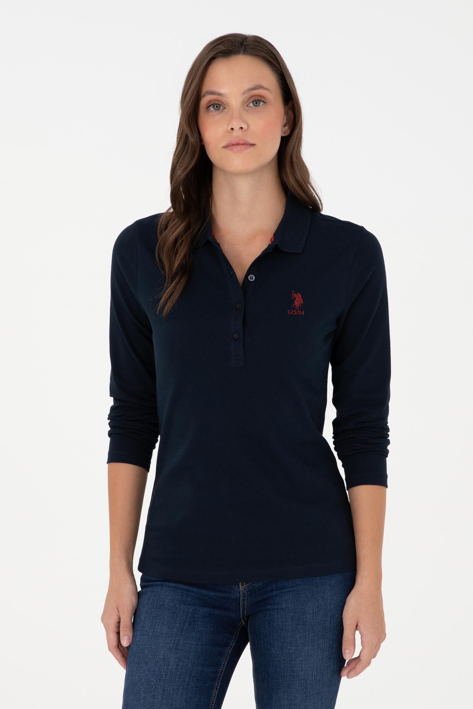 Kadın Lacivert Basic Polo Yaka Sweatshirt