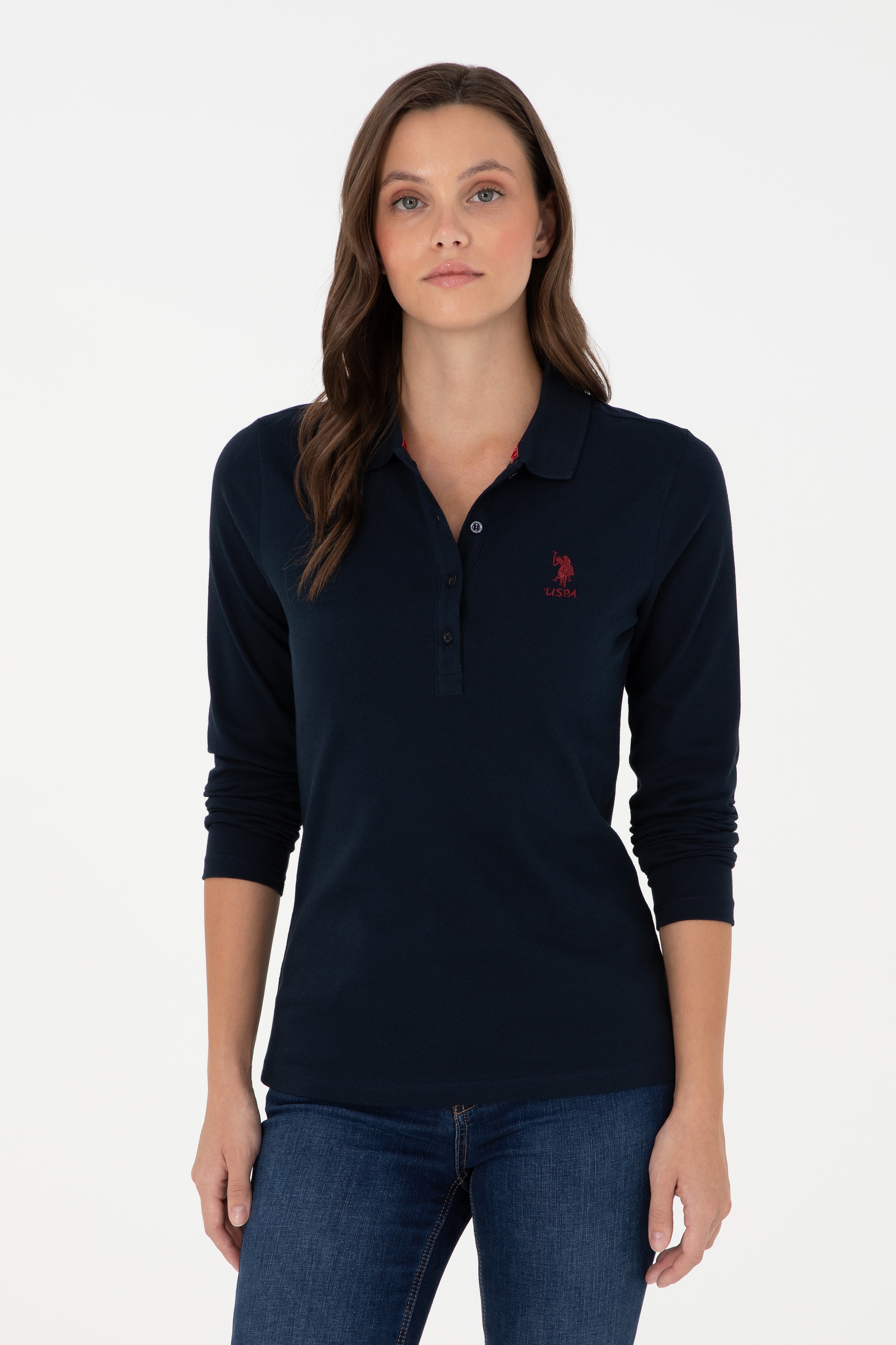 Kadın Lacivert Basic Polo Yaka Sweatshirt - Image 1