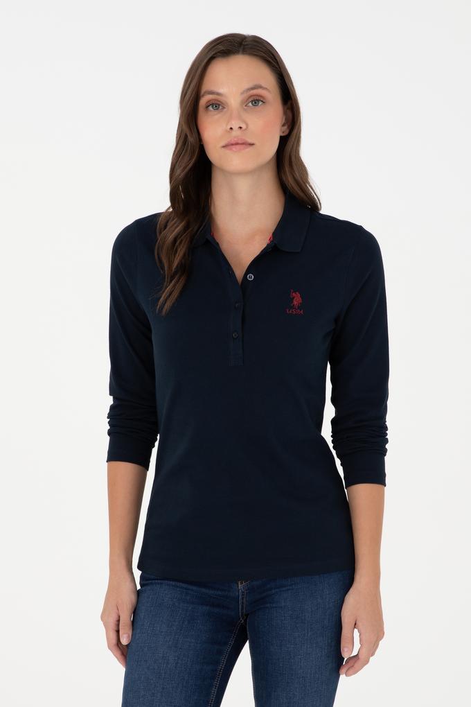 Kadın Lacivert Basic Polo Yaka Sweatshirt
