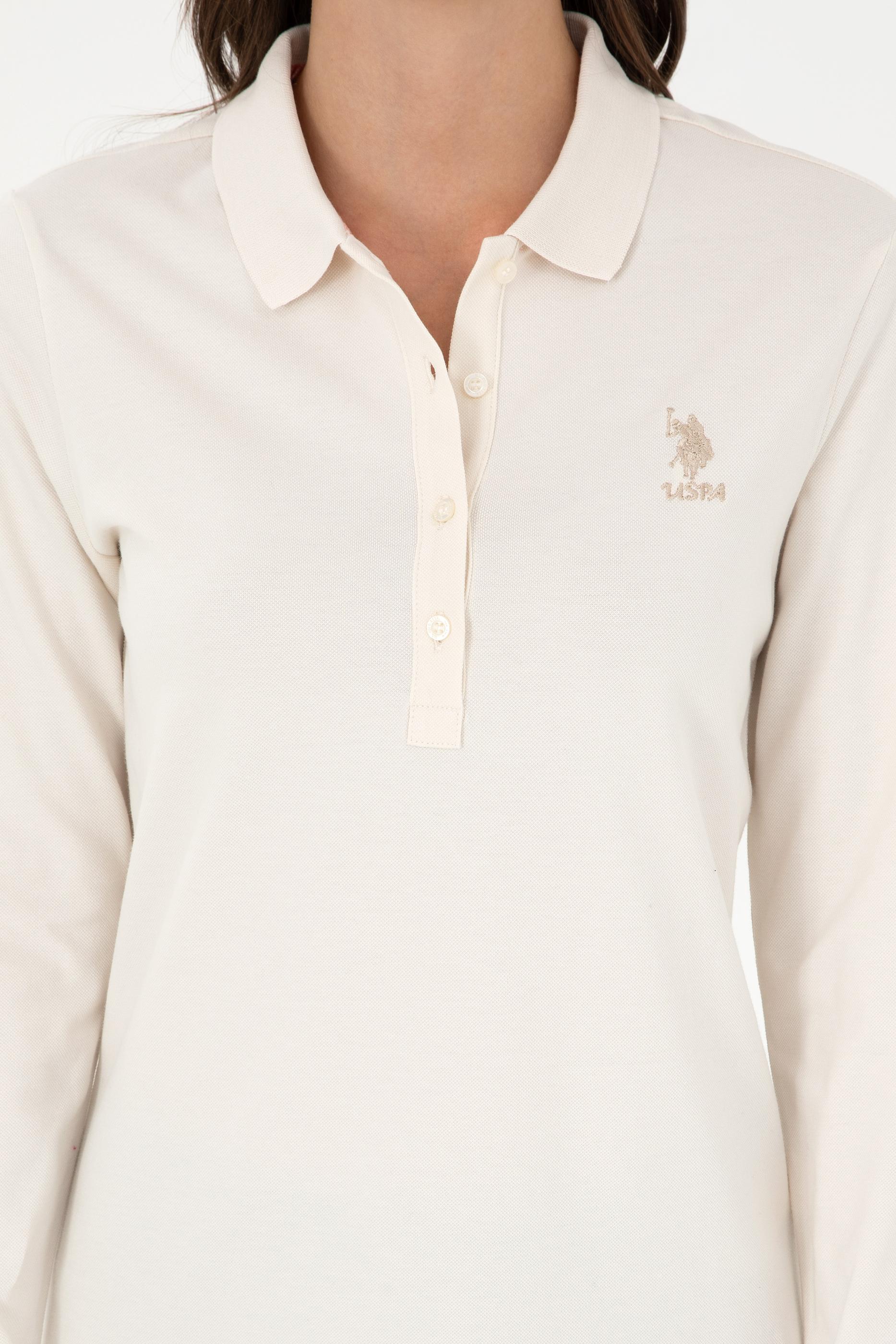 Kadın Krem Basic Polo Yaka Sweatshirt