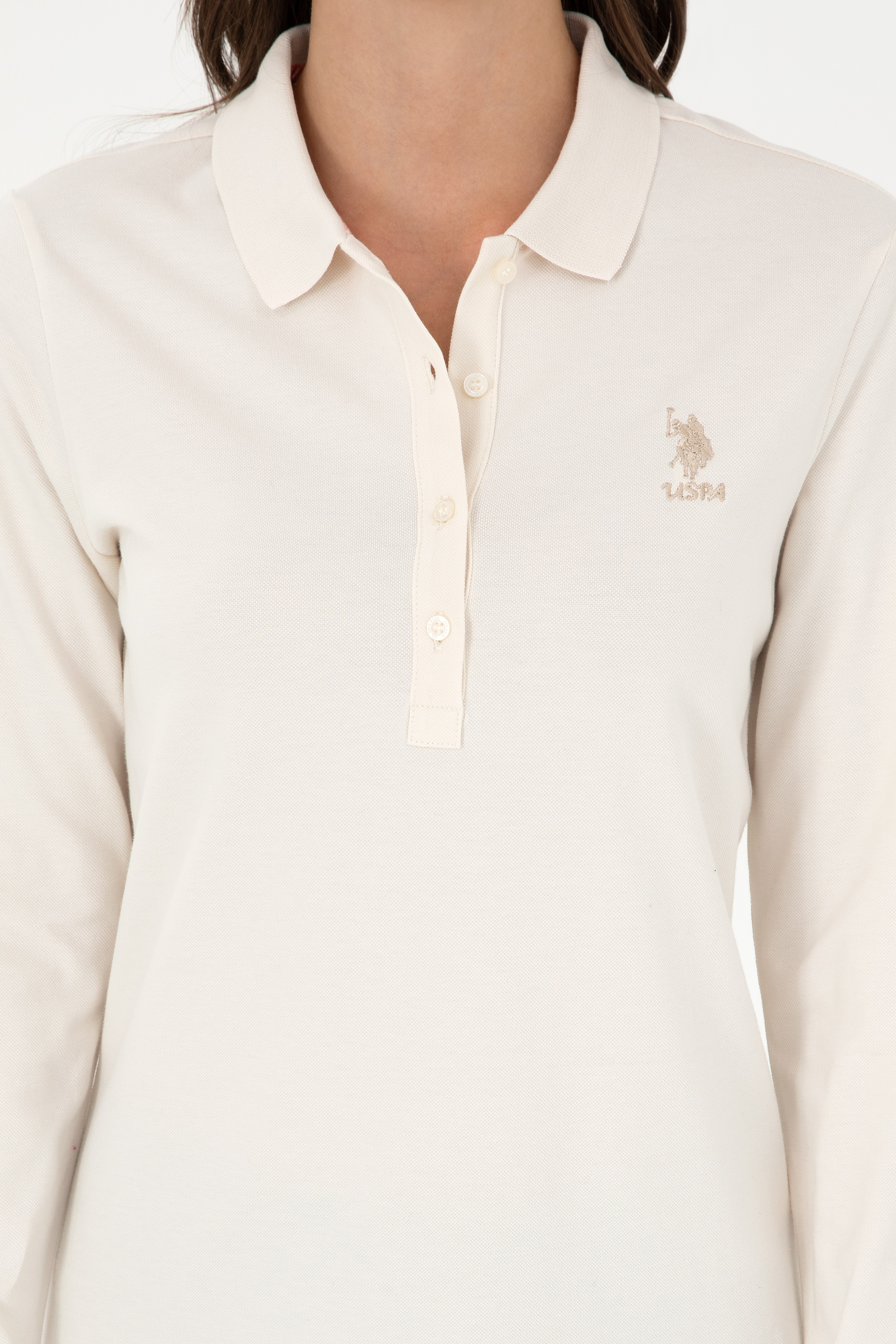 Kadın Krem Basic Polo Yaka Sweatshirt - Image 6