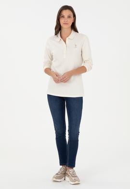 Kadın Krem Basic Polo Yaka Sweatshirt - 50289541230