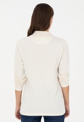 Kadın Krem Basic Polo Yaka Sweatshirt - 50289541230