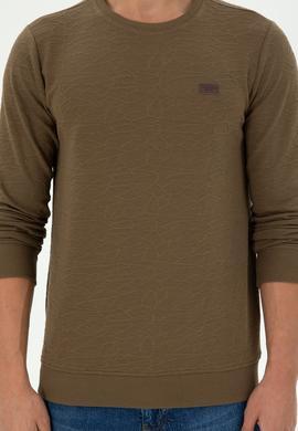 Erkek Regular Fit Bisiklet Yaka Haki Sweatshirt - 50290602045