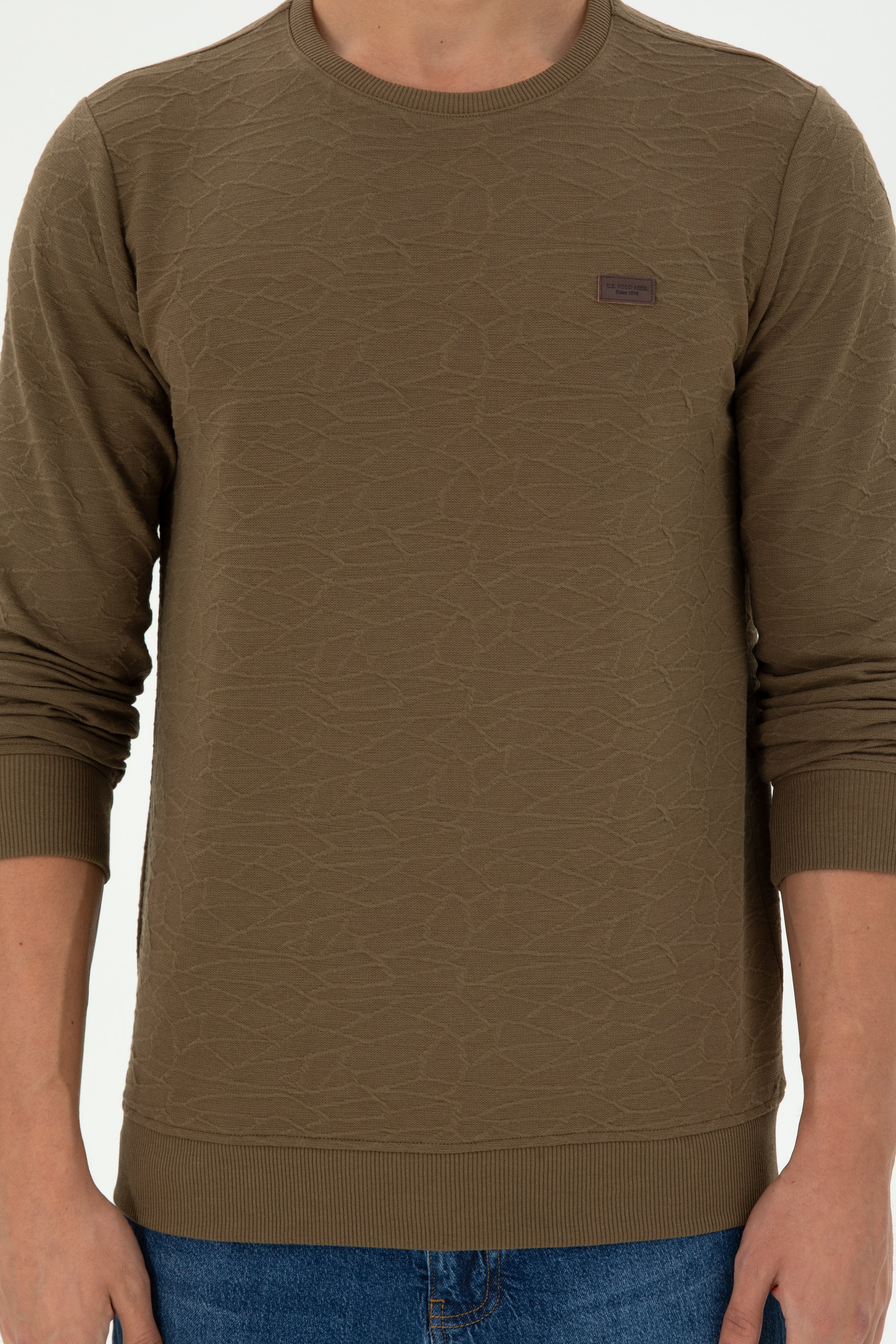 Erkek Regular Fit Bisiklet Yaka Haki Sweatshirt - Image 6
