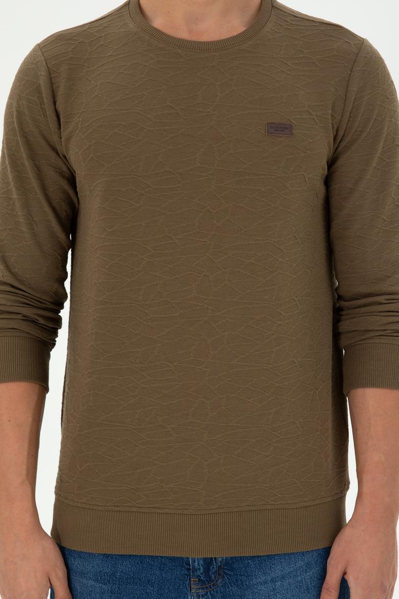 Erkek Regular Fit Bisiklet Yaka Haki Sweatshirt - 50290602045