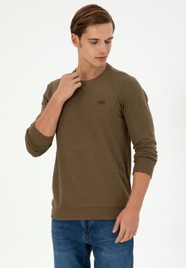 Erkek Regular Fit Bisiklet Yaka Haki Sweatshirt - 50290602045