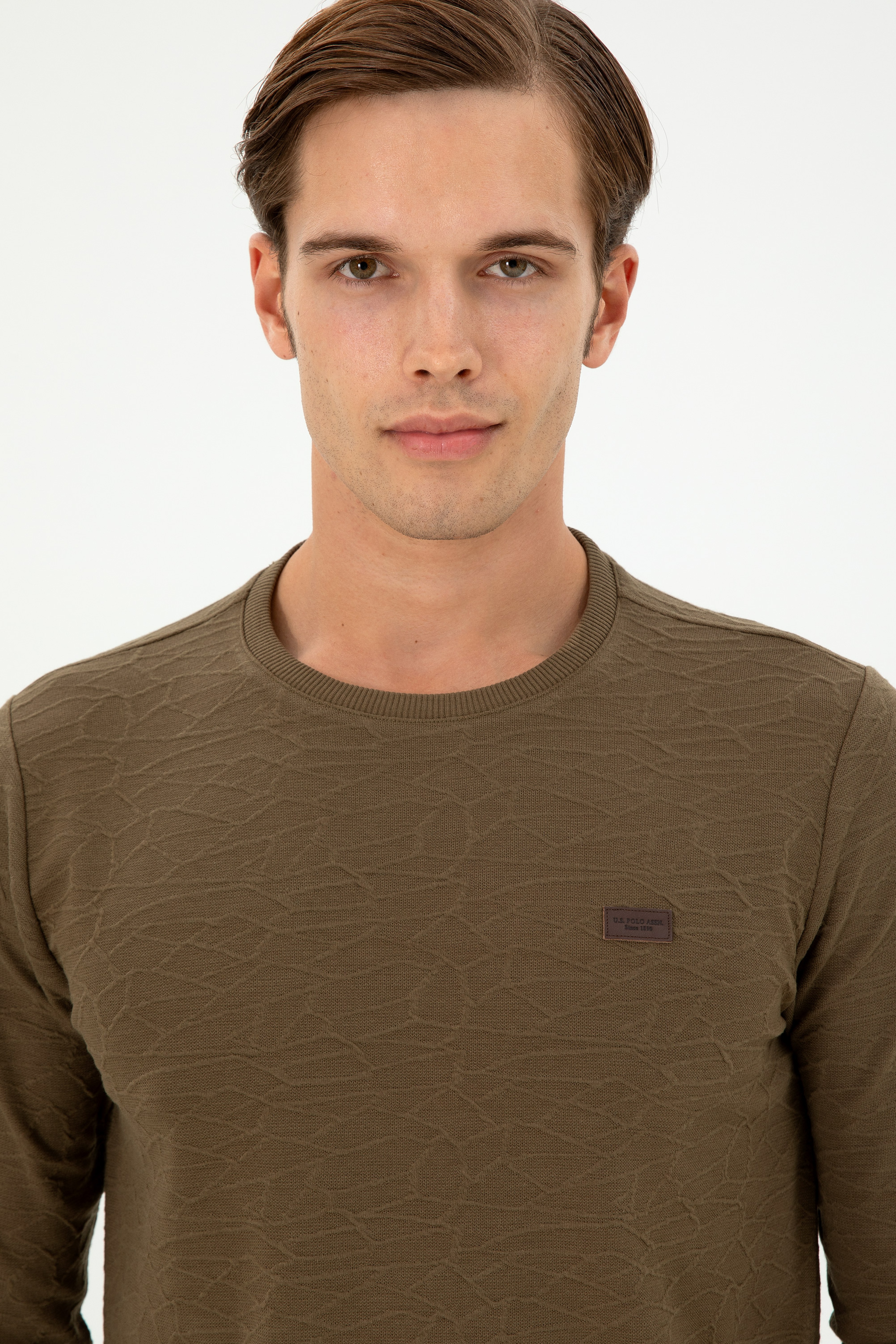 Erkek Regular Fit Bisiklet Yaka Haki Sweatshirt - Image 2