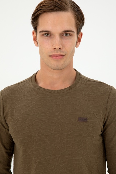 Erkek Regular Fit Bisiklet Yaka Haki Sweatshirt